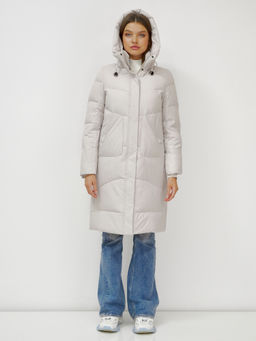 Куртка зимняя с капюшоном удлиненная стеганная бежевого цвета 9650B - Mtforce фото 6