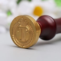 Печать для сургуча с деревянной ручкой «Корона с буквой T», 9×2.5×2.5 см