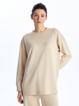 Bisiklet Yaka D?z Oversize Kad?n Sweatshirt Tunik