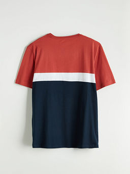 Bisiklet Yaka Renk Bloklu Penye Erkek Ti??rt