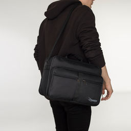 Сумка мужская на молниях Luris, длинный ремень, чёрная