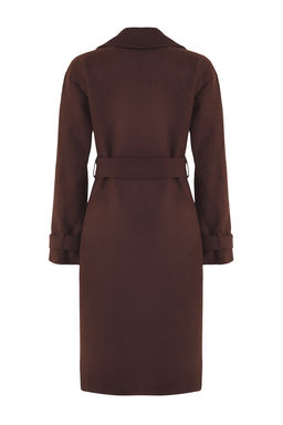 Trendyolmilla Koyu Kahverengi Oversize Genis Kesim Kemerli Uzun Yunlu Kase Kaban TWOAW22KB0015  фото 16