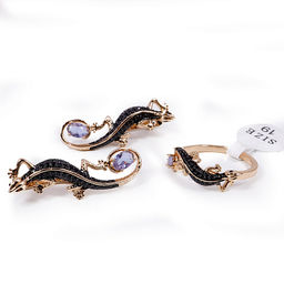 Комплект ювелирной бижутерии German Gold кольцо и серьги с Аметрином