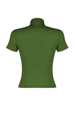 Yag Yesili Drape Detayl? Fitted/Vucuda Oturan K?sa Kollu Dik Yaka Esnek Orme Bluz TWOSS24BZ00426
