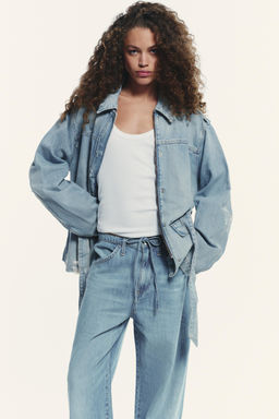 DRAWSTRING FLOWING TRF DENIM TROUSERS - Zara фото 2