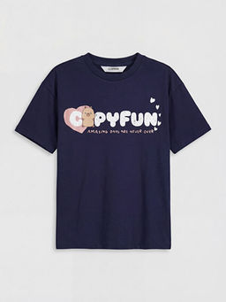 Bisiklet Yaka Capyfun Bask?l? K?z ?ocuk Ti??rt