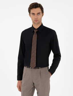 Черная рубашка узкого кроя с длинным рукавом