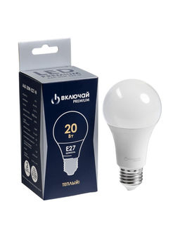 Лампа светодиодная Включай, А65, 20 Вт, E27, 1900 Лм, 3000K, IP20, свечение тёплое белое, матовое ст