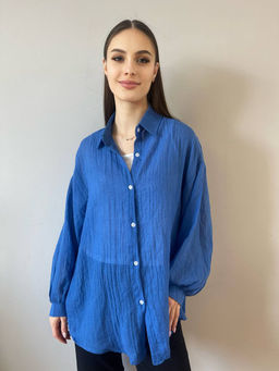 K11679 Комплект: Майка и Рубашка OVER SIZE СИНИЙ