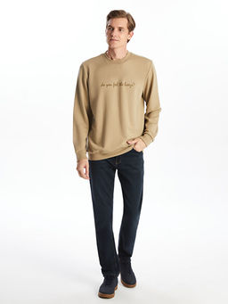 Bisiklet Yaka Uzun Kollu Bask?l? Erkek Sweatshirt