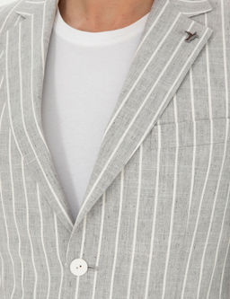 A__k Gri Slim Fit Y_n Keten Kar___ml_ Ceket