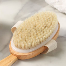 Щётка массажная для тела, из натуральной щетины, с ручкой, гладкая
