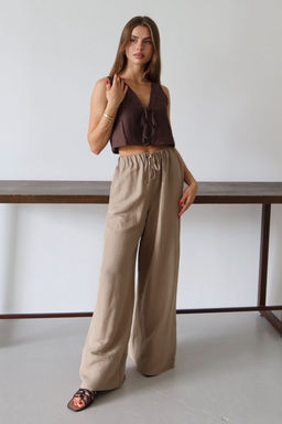 Tas Keten Icerikli Wide Leg/Genis Paca Beli Lastikli Pantolon TWOSS25PL00124 - Trendyolmilla фото 14