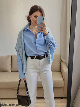 CONTE Однотонная хлопковая рубашка с декоративными пуговицами LBL 1041 light blue - Conte elegant фото 9