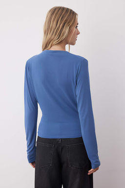 More Sustainable Indigo Modal Kumas Kay?k Yaka Drape/Buzgu Detayl? Orme Bluz TWOAW25BZ00281 - Trendyolmilla фото 4