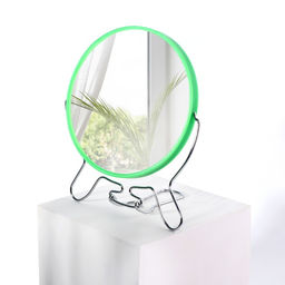 Зеркало настольное, с увеличением, круглое, двустороннее, настенное, 18×16 см, (d=13.5 см), зелёное