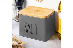 Емкость для хранения 1,5 л 14*11*11 см SALT с деревянной крышкой, темно-серая