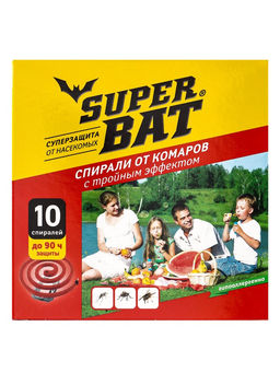 Цена за 3 шт. Спирали от комаров SuperBat, тройной эффект, 10 шт.
