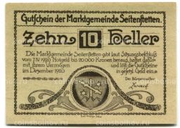 Банкнота 10 геллеров 1920 года Австрия Нотгельд  Зайтенштеттен