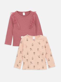 Bisiklet Yaka Uzun Kollu K?z Bebek Ti??rt 2li