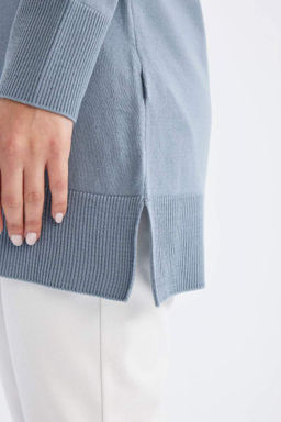 Свитер-туника стандартного кроя с круглым вырезом - Defacto фото 5