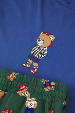 Indigo -Zumrut Yesili Regular Fit Ay?c?k Bask?l? Orme Pijama Tak?m? TMNAW25PT00044