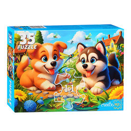 Макси-пазлы 35 "Щенки и лягушки"