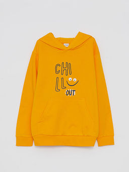 Kap??onlu Bask?l? Uzun Kollu Erkek ?ocuk Sweatshirt