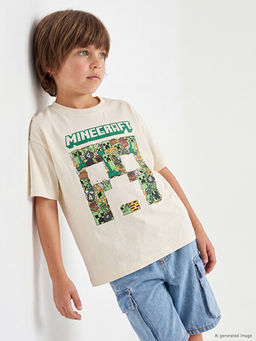 Bisiklet Yaka Minecraft Bask?l? Erkek ?ocuk Ti??rt