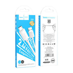 Цена за 2 шт. Кабель microUSB - USB, 1 м, "X88 Gratified", силиконовый, В КОРОБКЕ (6931474783332) "HOCO", белый, 2.4А