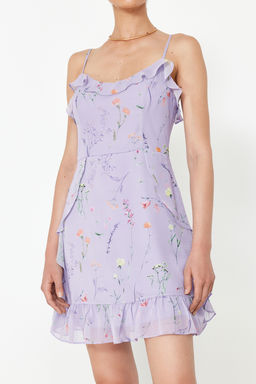 TRENDYOLMILLA Mint Cicek Desenli A Kesim Mini Astarl? Volanl? Dokuma Elbise TWOSS20EL1267 фото 12