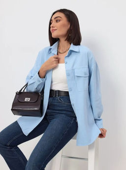 K11862 Джинсовая рубашка OVER SIZE ГОЛУБОЙ