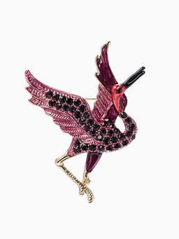 Брошь «Птица» аист, стразы, цвет фиолетовый в золоте