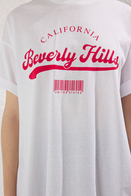 TRENDYOLMILLA Kahverengi Oversize/Genis Kal?p Bask?l? Orme T-Shirt TWOSS25TS00121  фото 4