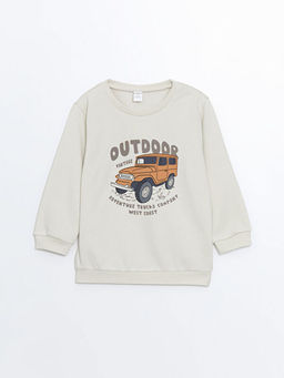 Bisiklet Yaka Bask?l? Kal?n Erkek Bebek Sweatshirt