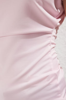 Ac?k Pembe Drapeli Vatkal? Fitted/Vucuda Oturan Esnek Orme Bluz TWOSS25BZ00174