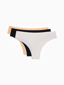 Наб бесшов трусов (3шт) жен бикини MINAKU 90%нейл/10%спанд/ласт-ца100%хл бел/беж/черн р.S