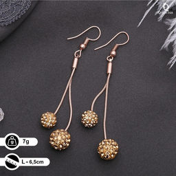 Серьги висячие со стразами Шамбала, цвет золотой в розовом золоте, 6,5см