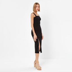 Платье женское миди MINAKU: PartyDress коктейльное, чёрное, размер 48