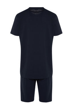 Lacivert %100 Pamuk Regular Fit Orme Yazl?k Sortlu Pijama Tak?m? THMSS21PT0965