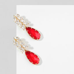 Серьги со стразами Эдем гроздь, цвет красно-белый в золоте