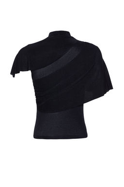 Trendyolmilla Siyah Drapeli Par?lt?l? Simli Orme Bluz TPRSS25BZ00012