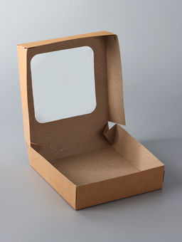 Цена за 5 шт. Коробка складная, с окном, крафт, 15×15×4 см