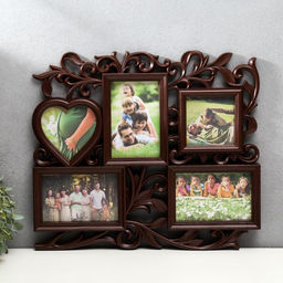 Фоторамка - коллаж на 5 фото С сердцем, орех, (пластиковый экран)