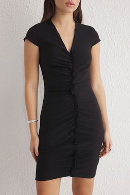 TRENDYOLMILLA Siyah Vucudu Saran F?rf?r Detayl? Mini Dokuma Elbise TWOSS25EL00212 фото 4