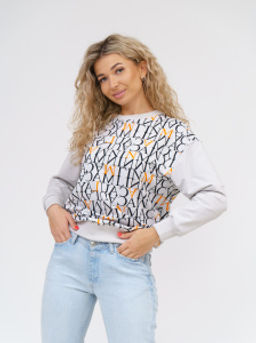 892 Свитшот "Светло-серый/буквы/оранжевый"