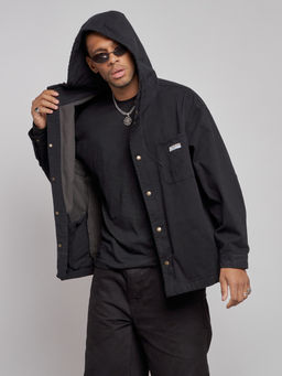 Джинсовая куртка мужская с капюшоном черного цвета 12768Ch