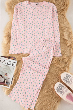 Trendyolmilla Ekru Yumusak Tuse Pamuklu Cicekli Fitilli Orme Pijama Tak?m? THMAW25PT00194