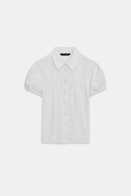 CAMISA CUADROS POPEL?N EL?STICO / Verde / Crudo - Zara фото 3