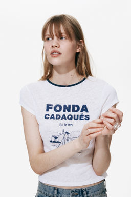 Camiseta en mezcla de lino con motivo estampado - H&m фото 2